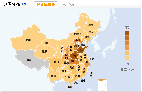 全國(guó)輕質(zhì)隔墻板指數(shù)分別圖